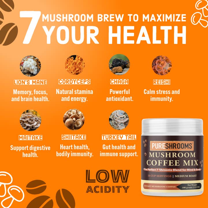 PureShrooms Inc. - Vente Cafés/expressos instantanés - Café aux champignons Perfect 7 100g | 50 portions2