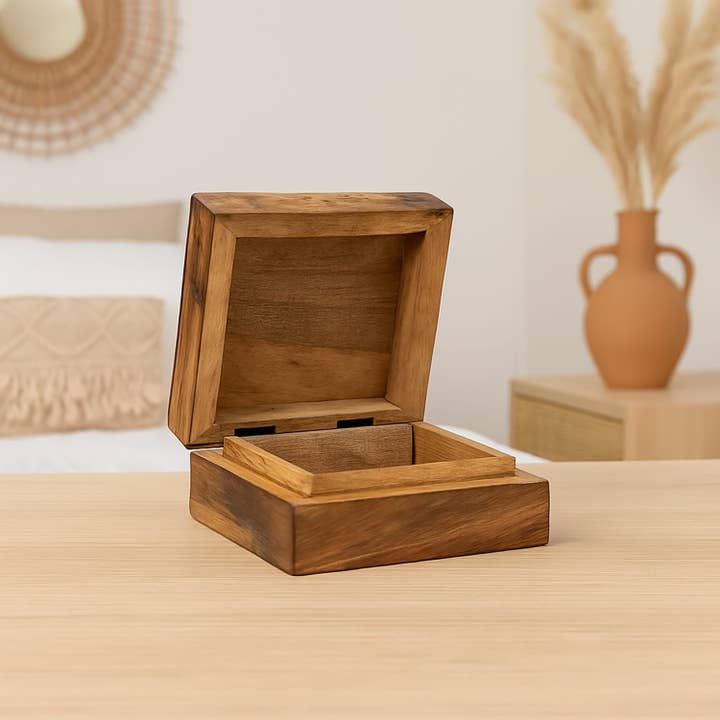 Etnico del Mondo - Vendita all'ingrosso Scatole decorative - Cofanetto Quadrato Funghi In Legno Di Mango Intagliato3