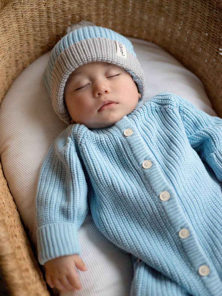 Brave Little Lamb the Label - Wholesale Jumpsuit - Baby - Keepsake Knit Romper | Coastal Blue4