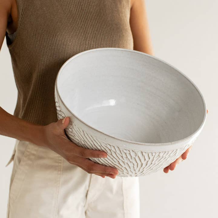 Carved Stoneware Serving Bowl for wholesale by Less Is More Studios