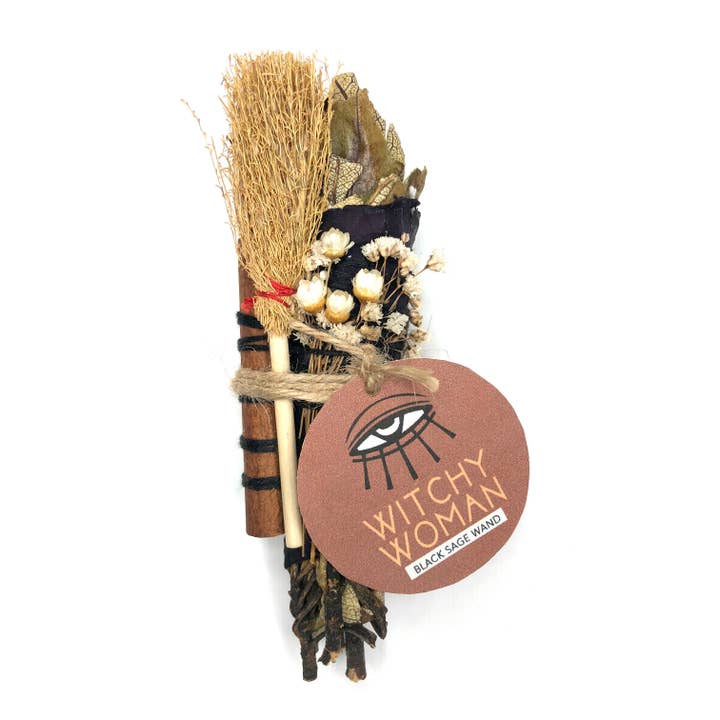 RITUAL GYPSY SAGE WANDS - Wholesale Meditation Supplies - 'WITCHY WOMAN' - Black Sage Smudge Ritual WAND + Broomstick