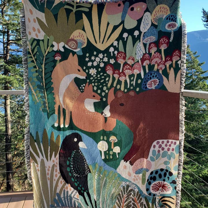 Fox . Bear . Raven Woven Blanket for wholesale by Anja Jane