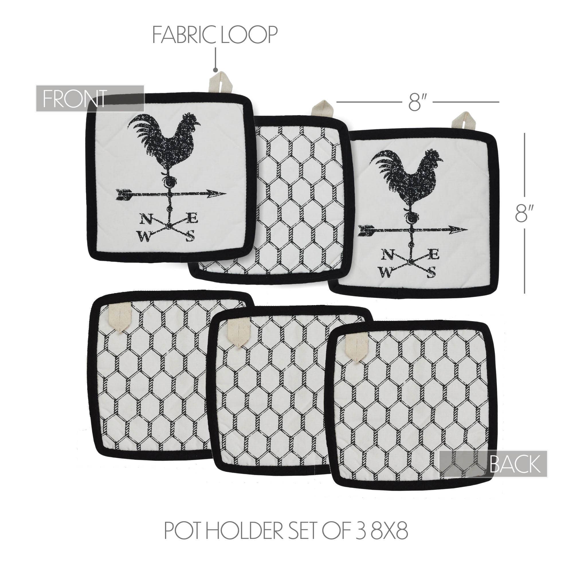 VHC Brands - Wholesale Oven Mitt/Pot Holder - Down Home Pot Holder Set of 3 8x83