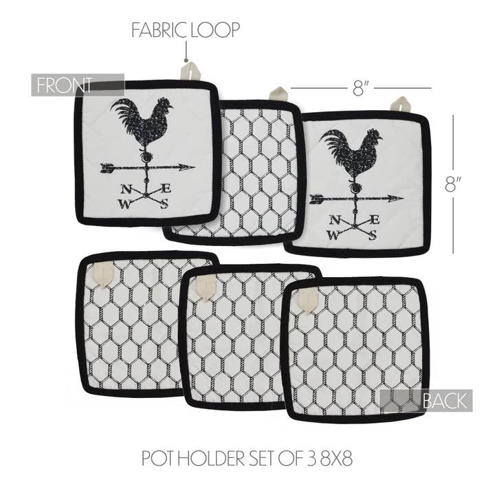 VHC Brands - Wholesale Oven Mitt/Pot Holder - Down Home Pot Holder Set of 3 8x83