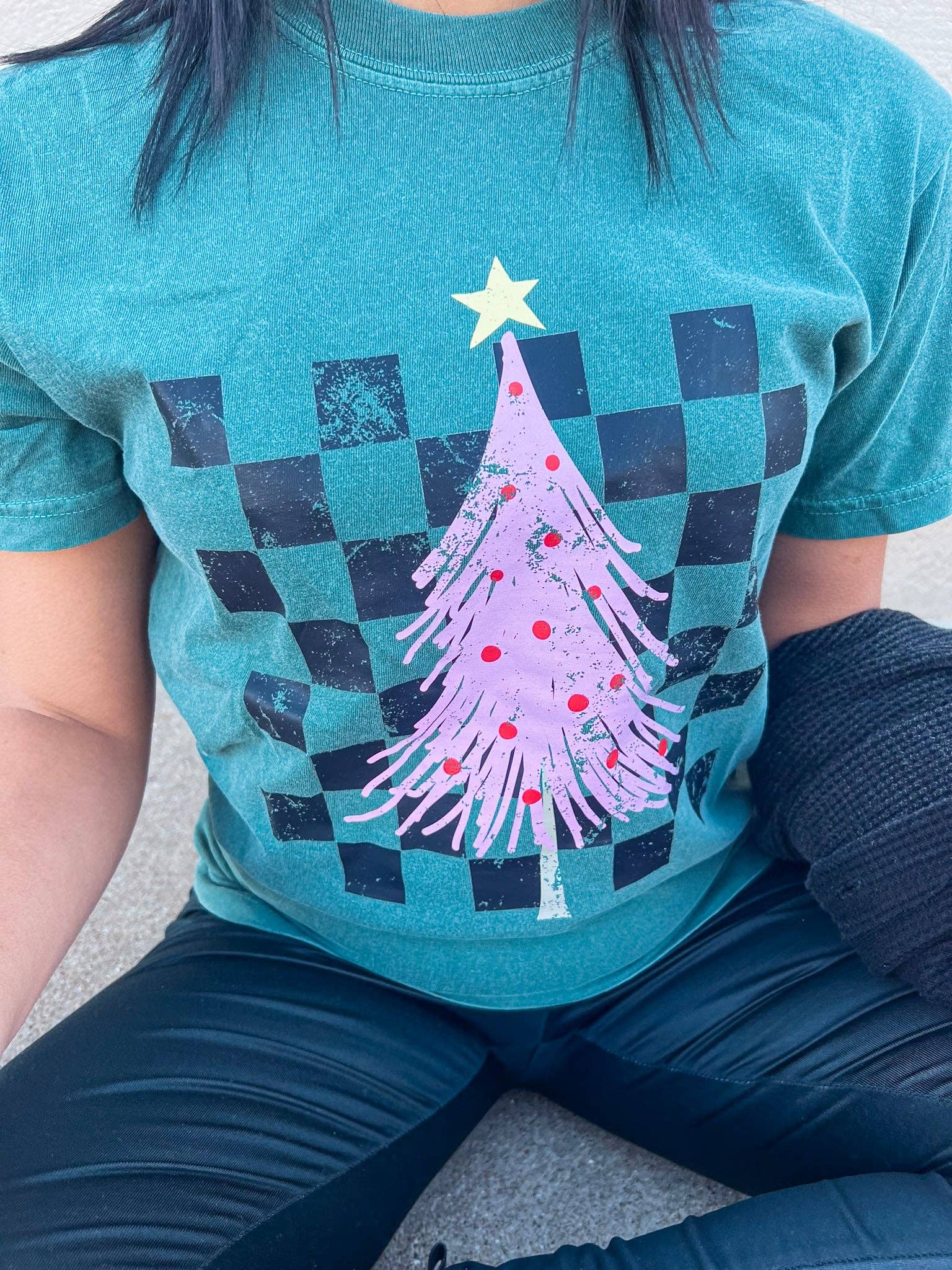 Southern Babe Wholesale - Wholesale T-Shirt (Graphic) - Women's - CHECKERED PINK CHRISTMAS TREE TEE (BLUE SPRUCE)2