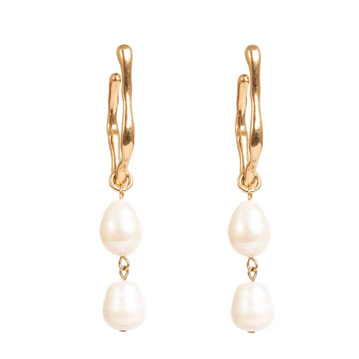 Massive gold pearl wave hoop earrings for wholesale by A&C Oslo
