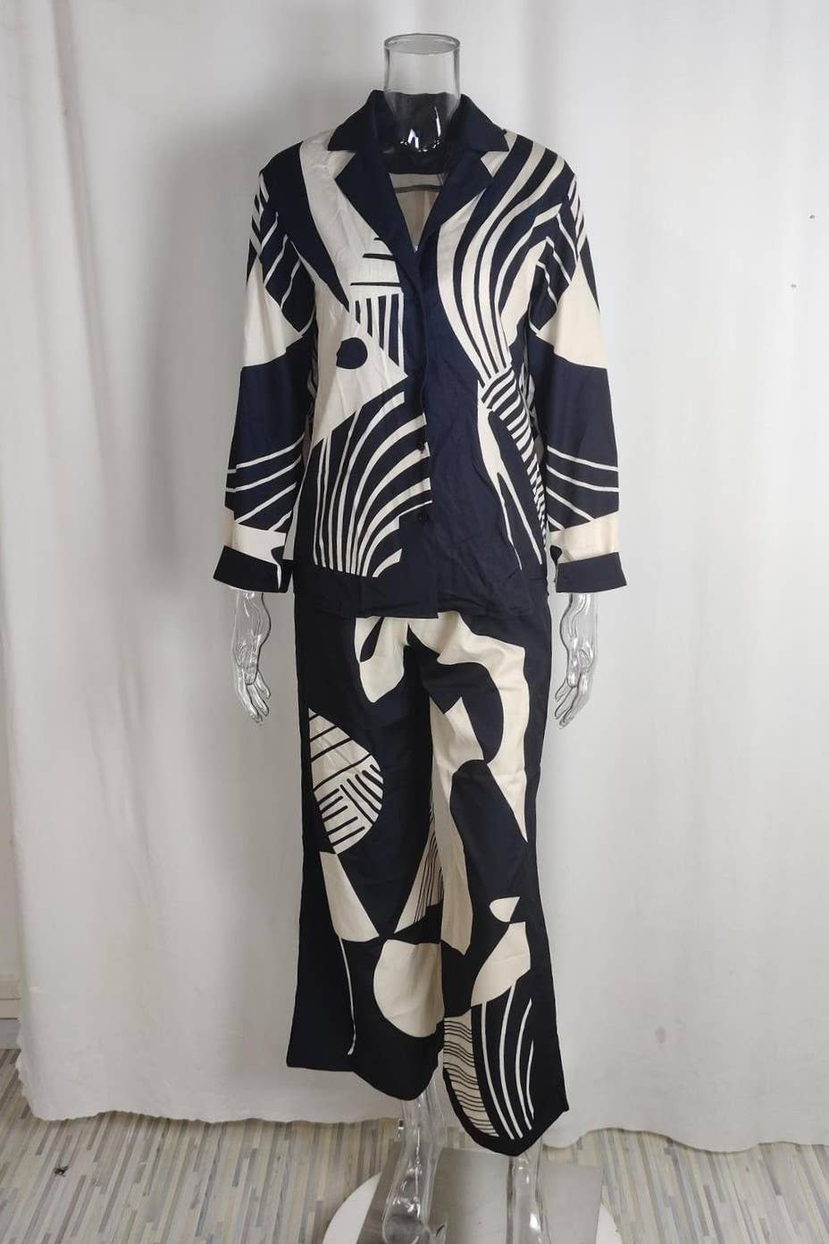 Rosa Clothing - Wholesale Lounge Set - Women's - Printed Long-Sleeved Shirt Straight-Leg Pants Lounge Set6