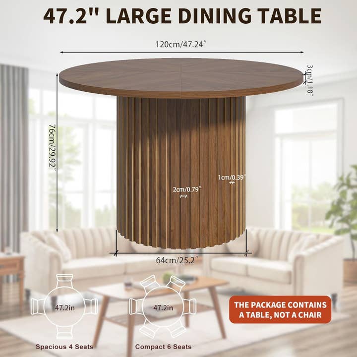 Round Walnut Dining Table 47 Inch With Wood Strip Base for wholesale on Faire4