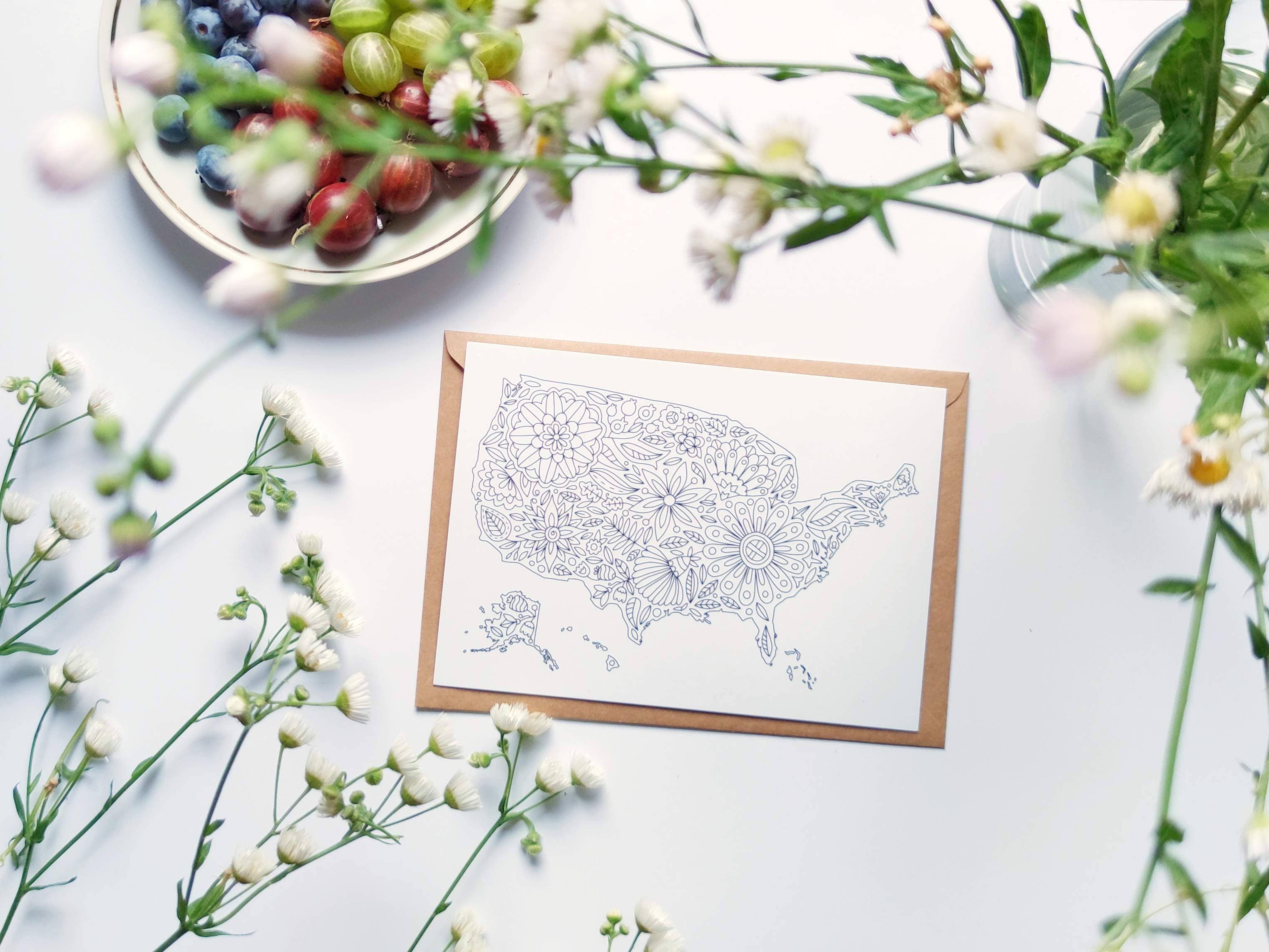 Anna Grunduls Design - Vente Cartes postales - Fleurs USA Coloriage Carte Postale3