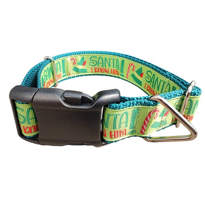 Santa I Know Him! Christmas Nylon Dog Collar for wholesale by Doot's Pet - Collars For A Cause