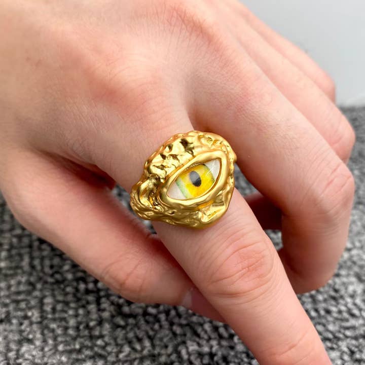 Vintage 24K Gold Plated Blue Evil Eye Ring for wholesale by Mio Queena