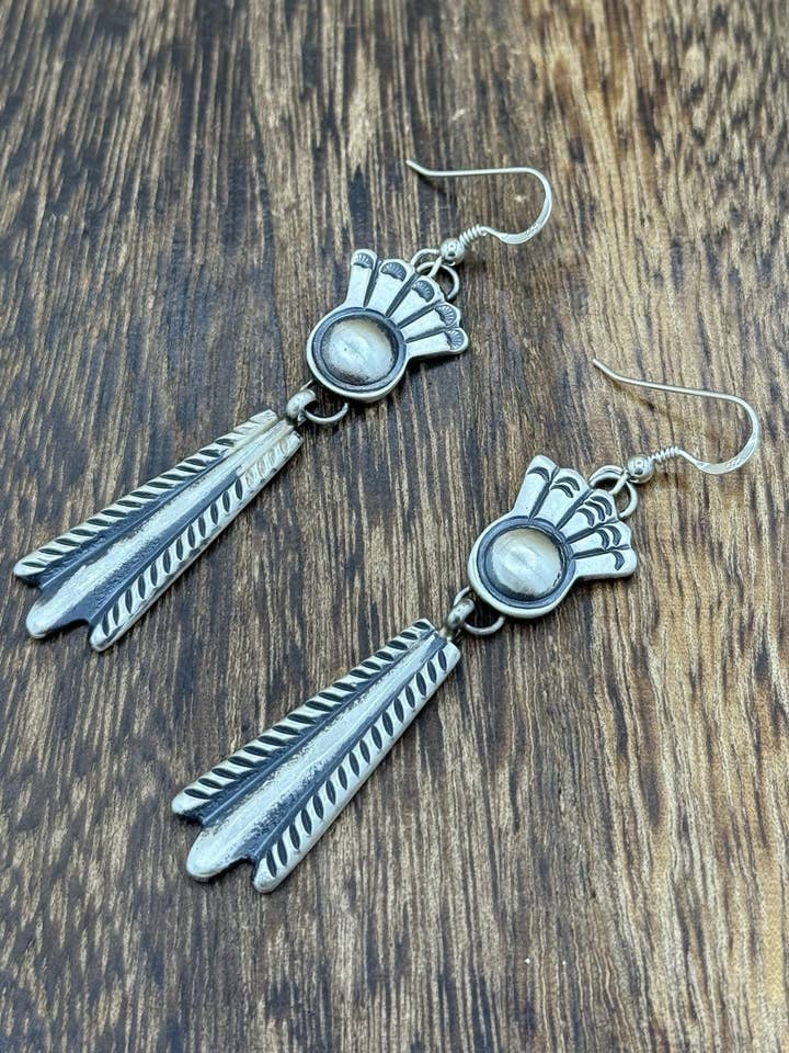 Navajo Handmade Sterling Silver Old Look Stamped Concho Design Dangle Earrings for wholesale by Native City Jewelry