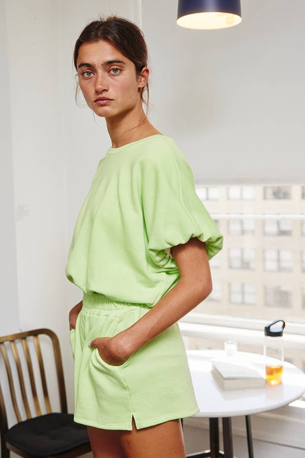 BUCKETLIST INC – wholesale Knit top – Women's – T2304 Bubble Hem & Sleeve Terry Crop Top22