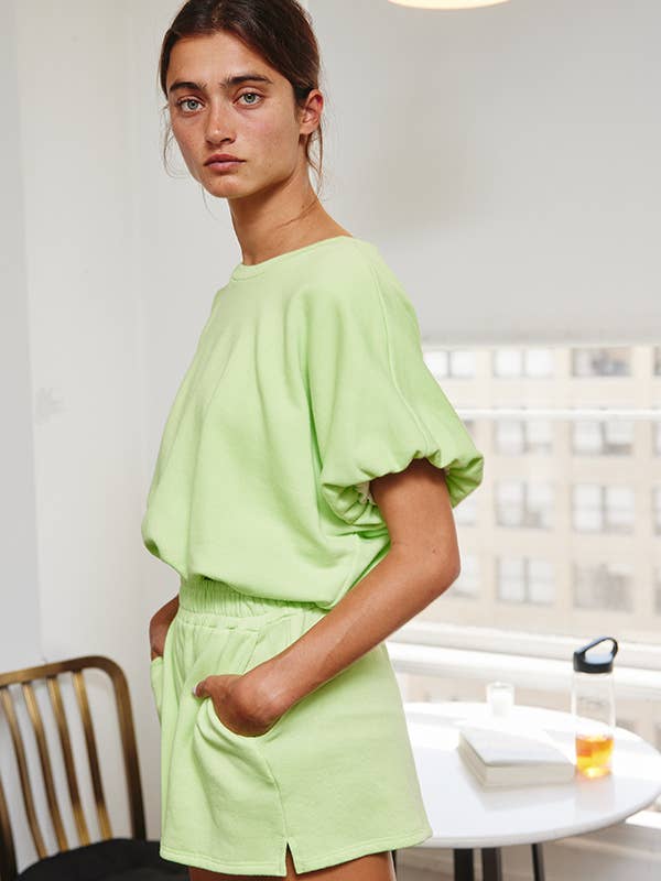 BUCKETLIST - Wholesale Knit Top - Women's - T2304 Bubble Hem & Sleeve Terry Crop Top25