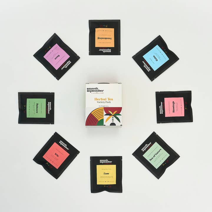Herbal Tea Variety Pack: 8 Caffeine-Free Teabag Sachets Blends for wholesale by Smooth September LLC