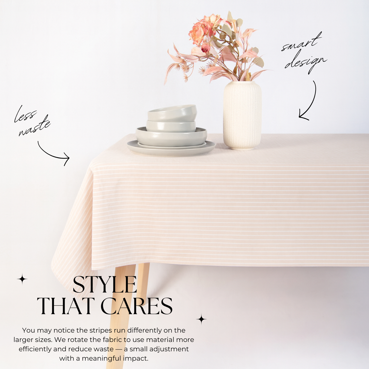 Monday Moose - Wholesale Tablecloth - Guaria Tablecloth (Beige/White Stripes)8