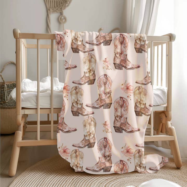 Rufflеѕ & Bоwtіеѕ - Affordable Boys & Girls Clothing - Wholesale Bedding Blanket - Kids & Baby - Girls Watercolor Western Cowboy Boot Nursery Blanket 30X404
