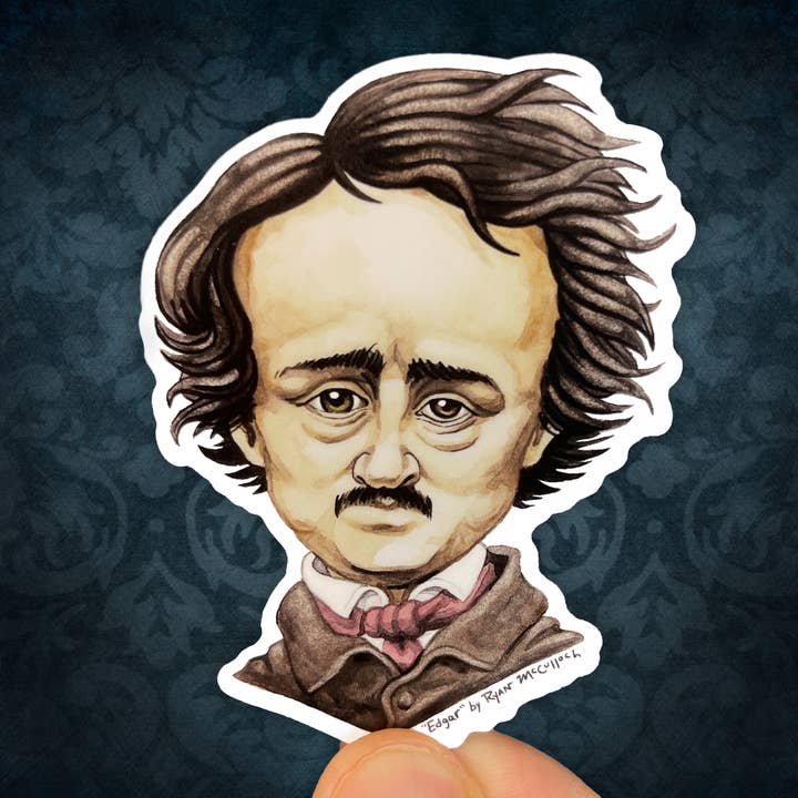 VINYL STICKER: Edgar Allan Poe Portrait (Bookstore Sticker) for wholesale by Ryan McCulloch Art