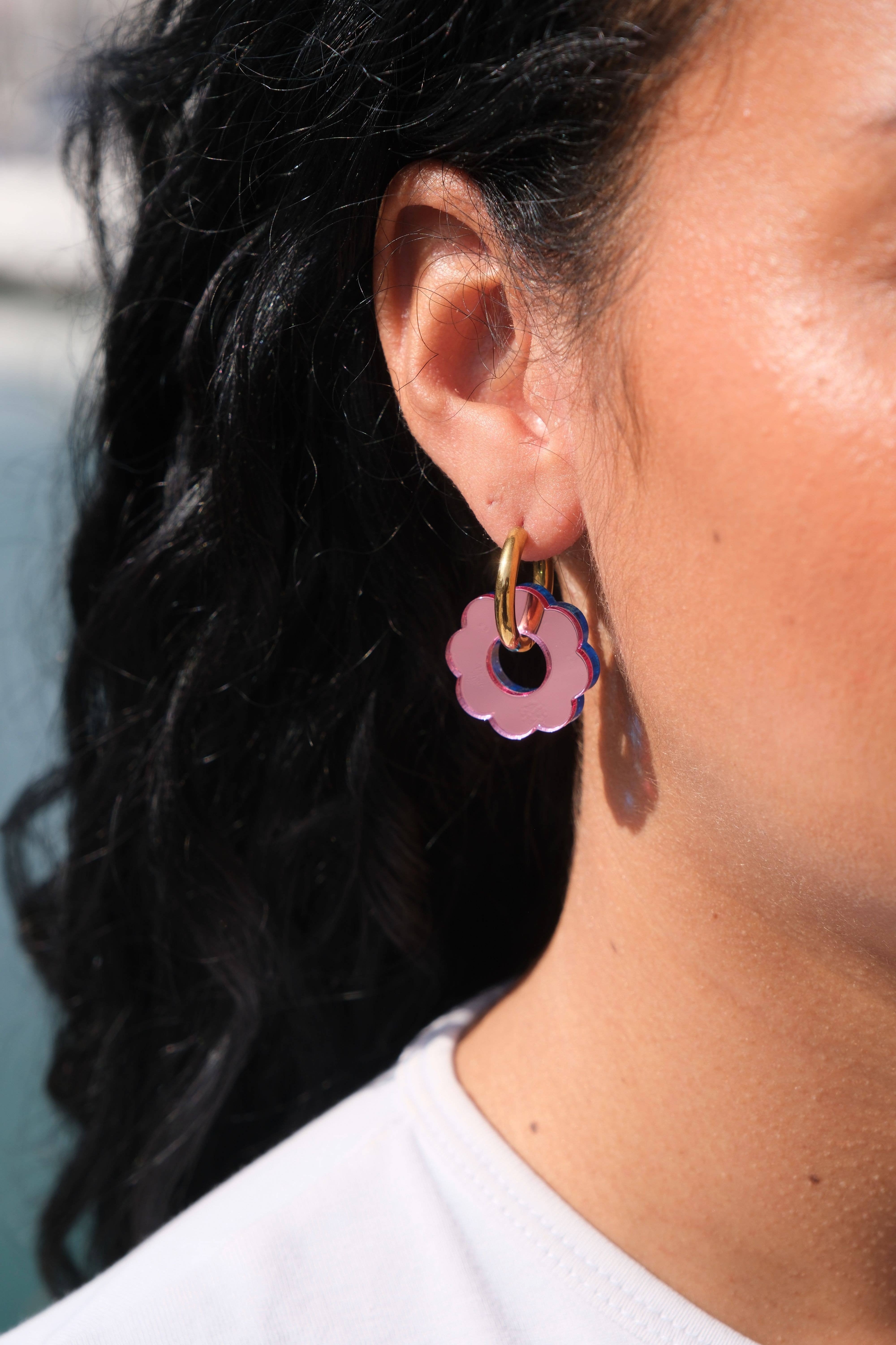 Studio Annette - Wholesale Hoop Earrings - Reversible Mirror Flower Hoop Earrings2