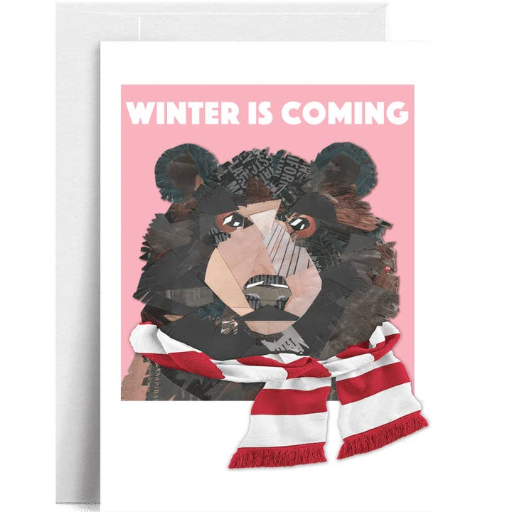 "Bär Winter Kommt Pink" – Verspielte Saisonale Grußkarte für den Großhandel von Lilybart LLC