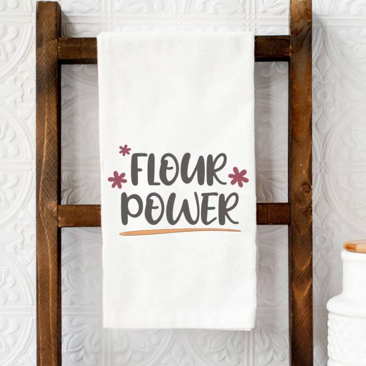 Embroidered Kitchen Tea Towel "Flour Power" for wholesale by Sweet Humble Home