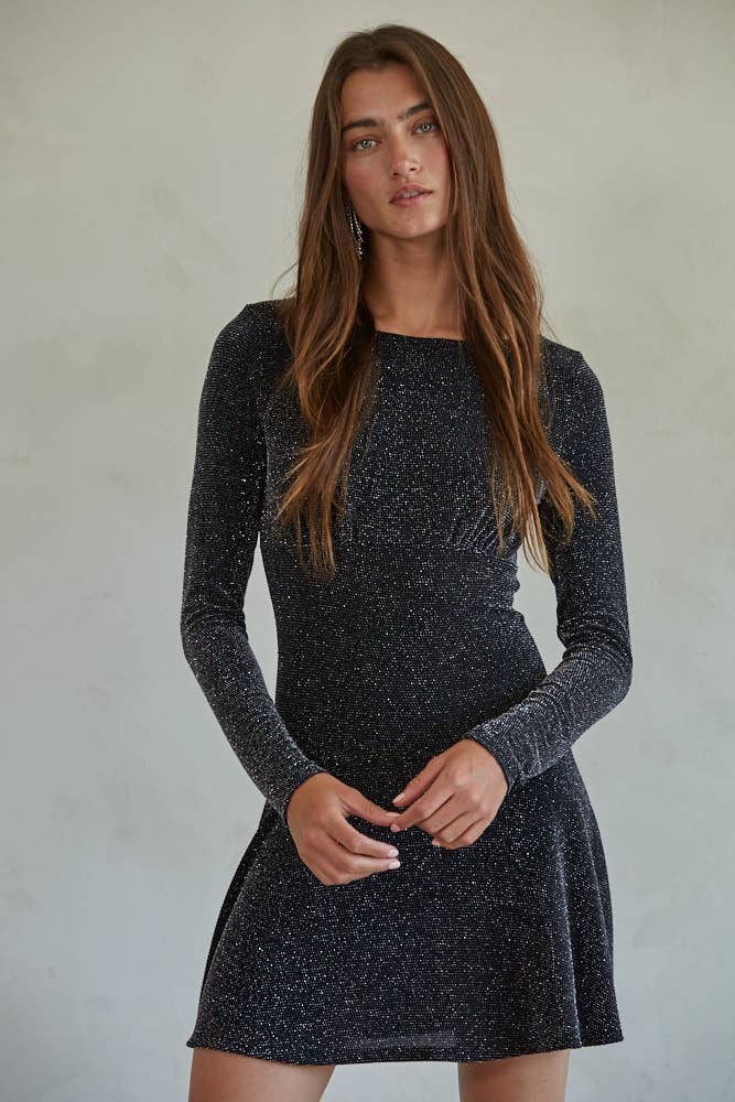 Black RJ3361 | Knit Nylon Metallic Fibres Spandex Lurex Mini Dress for wholesale on Faire2