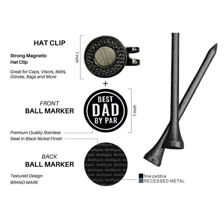 MULLIGAN HOOLIGAN® - Wholesale Gag Gift/Novelty Gift - Best Dad by Par Golf Ball Marker + Magnetic Hat Clip