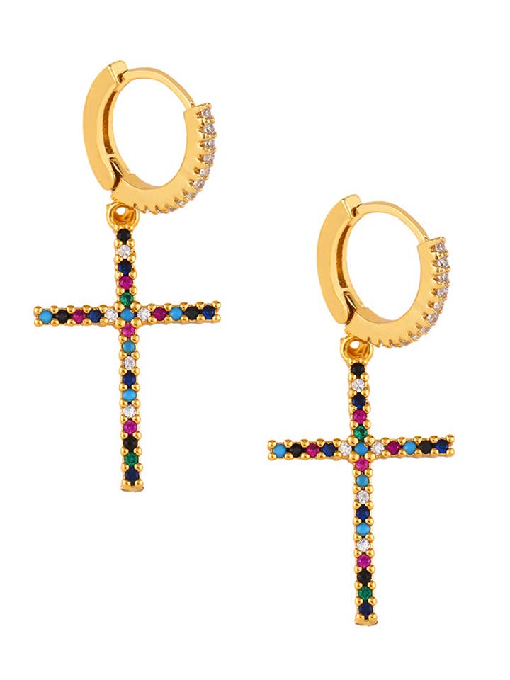Brincos de Argola com Zircão em Cruz E3739 por atacado de Ole