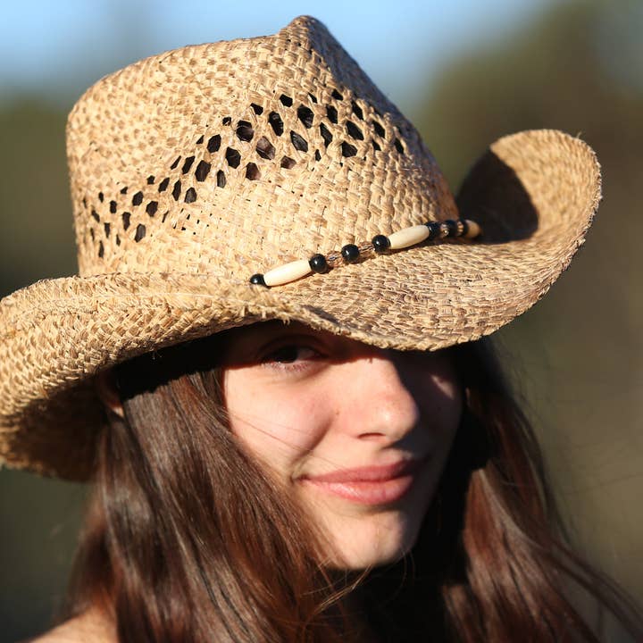 Australian Country Outfitters - Wholesale Straw hat – women's - Outback Survival Gear Straw-Tamworth-Hat Black Pearl Headband STAMPS0