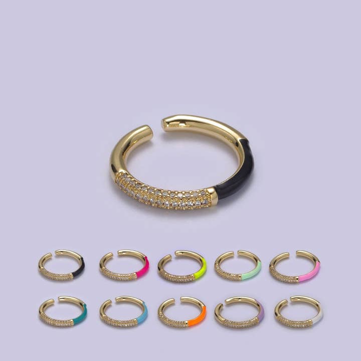 Anel Ajustável de Esmalte Colorido, Anel de Empilhamento de Fusão CZ Revestido a Ouro 14K, Anel Ajustável, Joalharia de Esmalte Fashion S-170 ~ S-179 por atacado de Aim Eternal