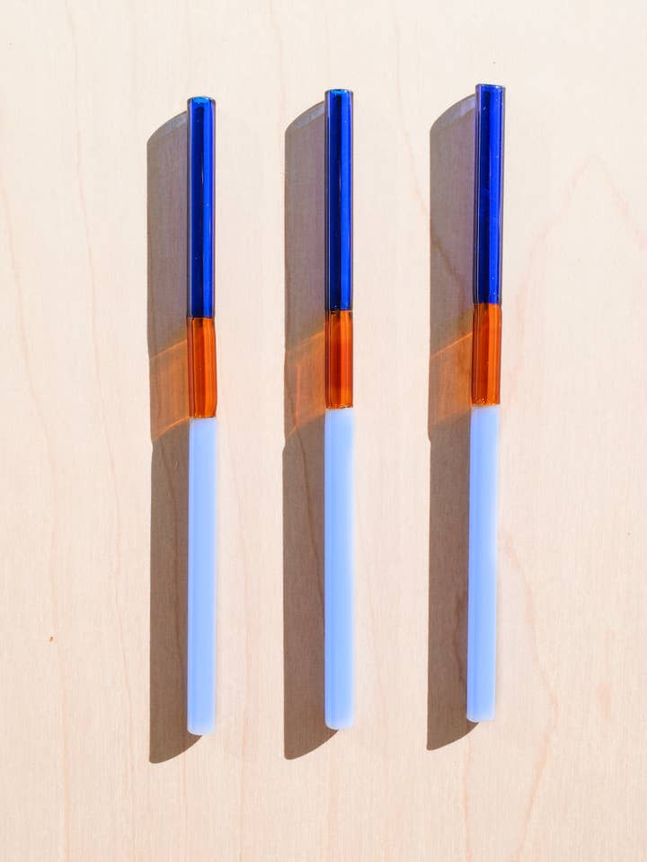 Handmade Multicolor Glass Straws | Blue & Orange for wholesale by Wildher Studios