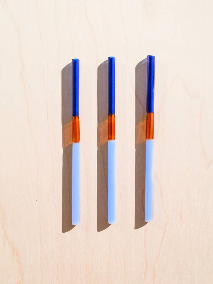 Handmade Multicolor Glass Straws | Blue & Orange for wholesale by Wildher Studios