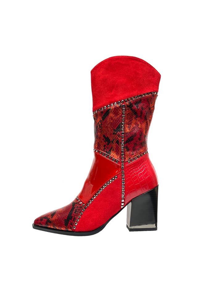 LADY COUTURE - Wholesale Cowboy Boots - Women's - Art Patchwork Multi Fabric Boot With a 3.5 inch Block Heel