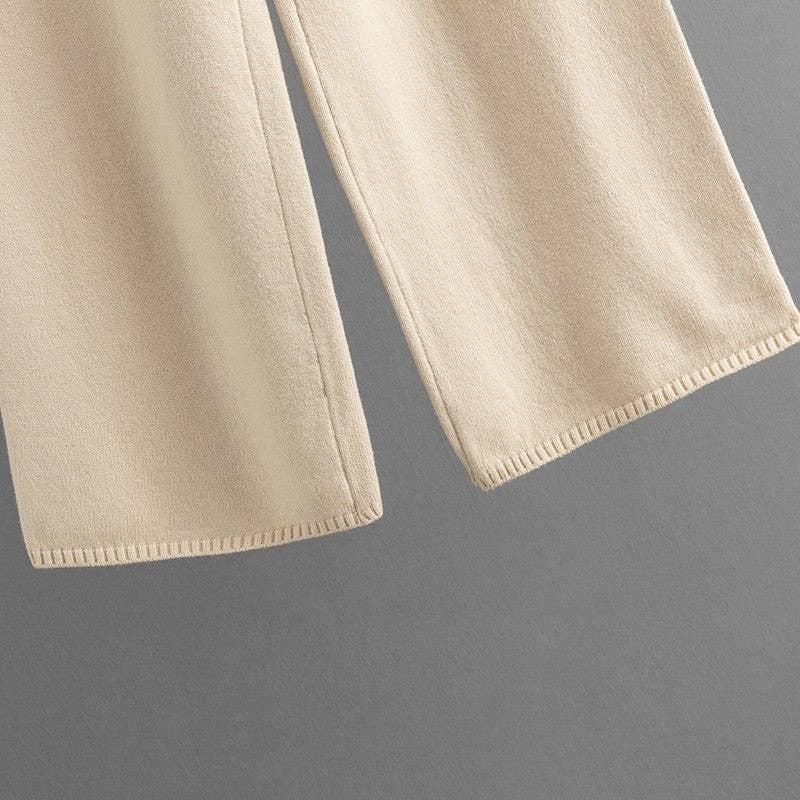 Sheer Trend - Vente Ensemble haut et pantalon (PAS d'intérieur) - Femme - Ensemble Pull à Col en V en Maille Câble et Pantalon à Jambes Larges8