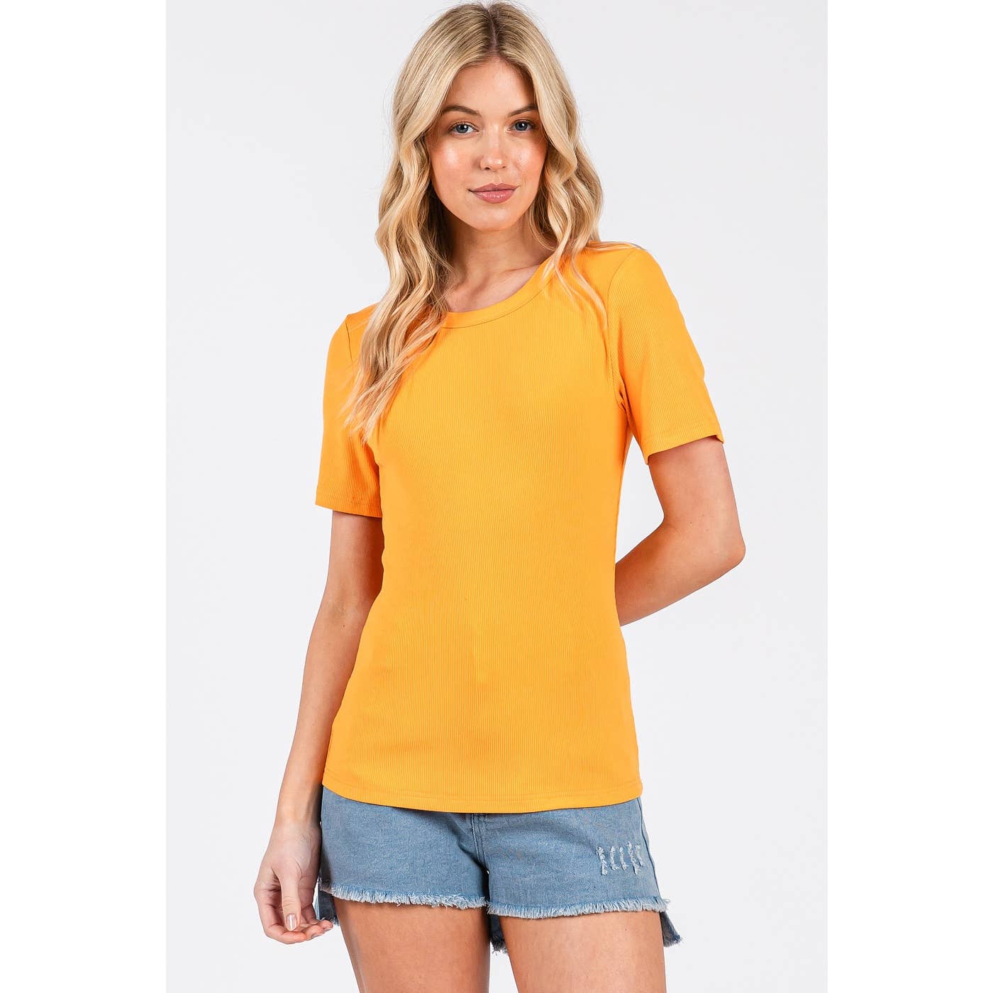 mittoshop – wholesale Knit top – Women's – RIBBED ROUND NECK SHORT SLEEVE BASIC CLASSIC TEE23