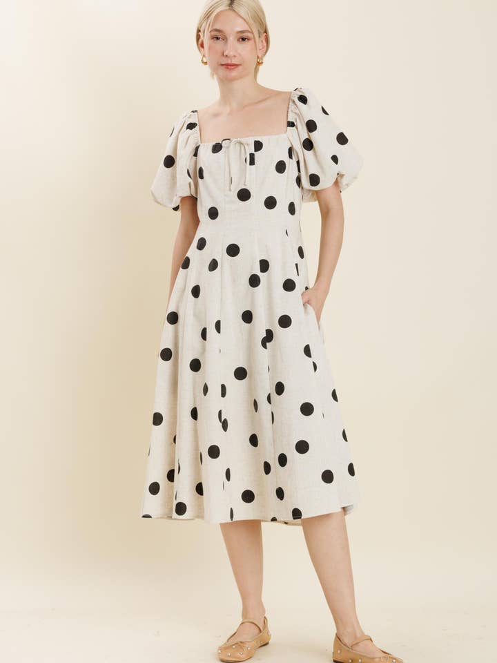 AD2288 - POLKA DOT LINEN MIDI DRESS for wholesale by Aureum