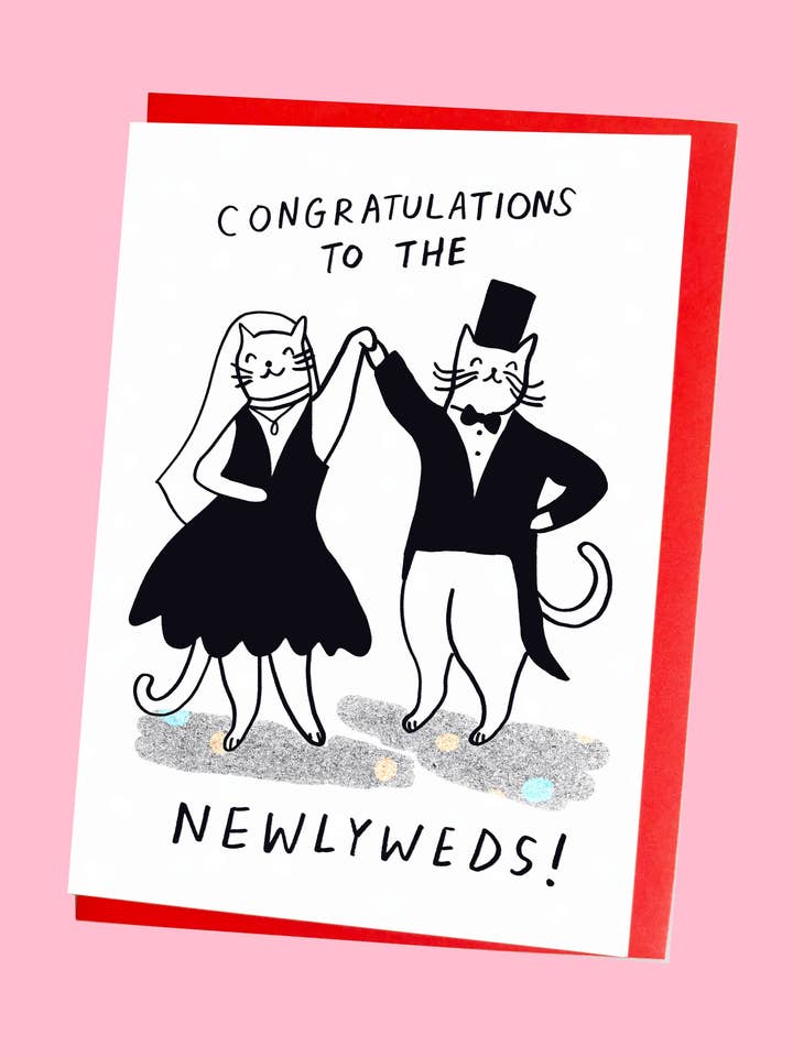 Newlywed Cats Greeting Card for wholesale by Kitty Kenda Papergoods