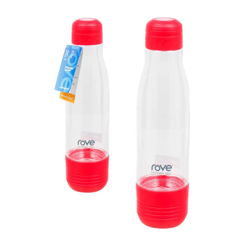 Deluxe Import Trading - Wholesale Water Bottle - Plastic Water Bottle- 24oz- Red/Clear0