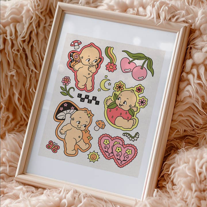 HH Creative Studio – Großhandel Kunstdruck – Kewpie Baby Tattoo Kunstdruck im Flash-Stil, 11 x 14