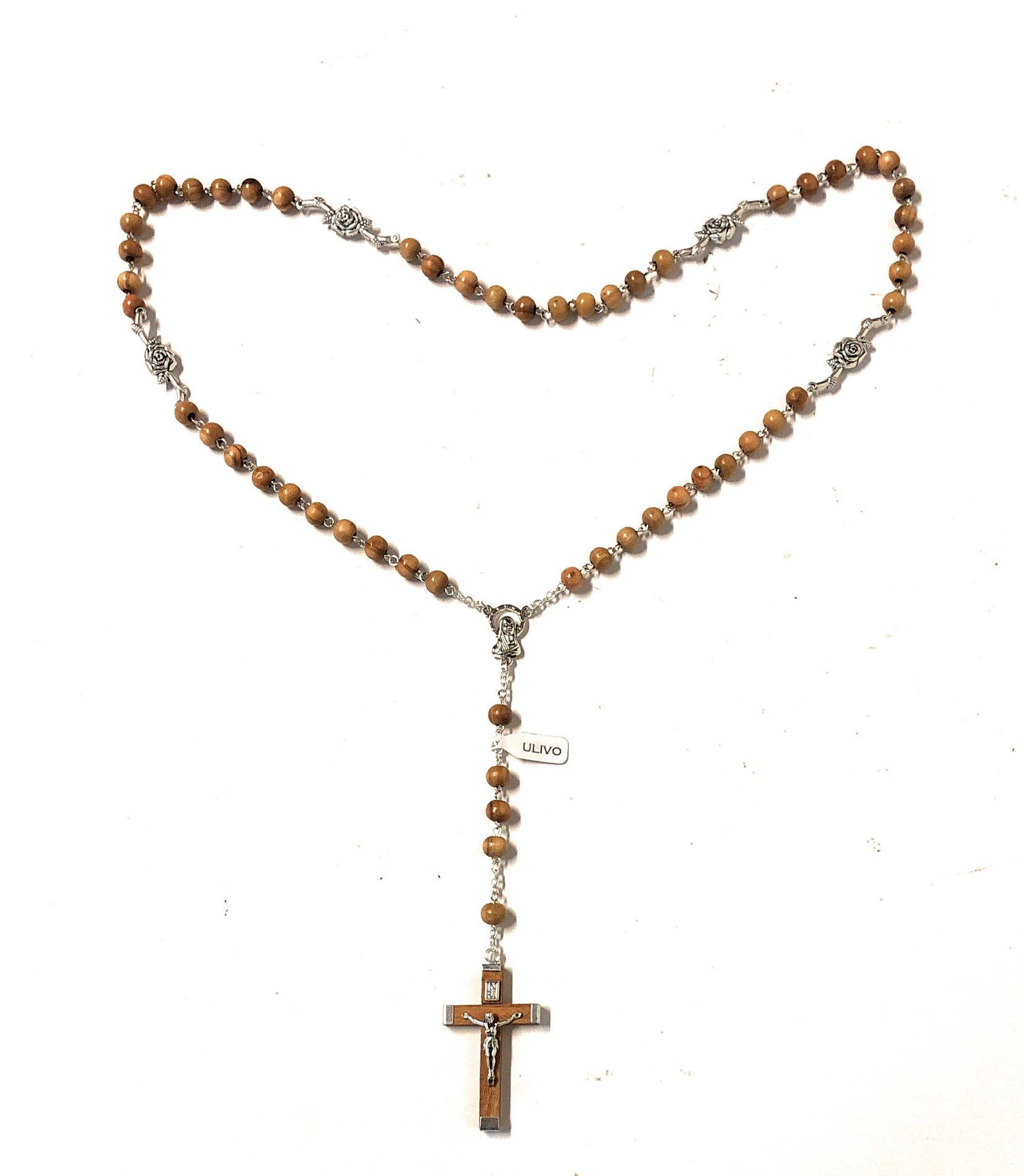 Costa Articoli Religiosi - Vendita all'ingrosso Collane a grani - Rosario ulivo mm. 6 con rose in metallo2