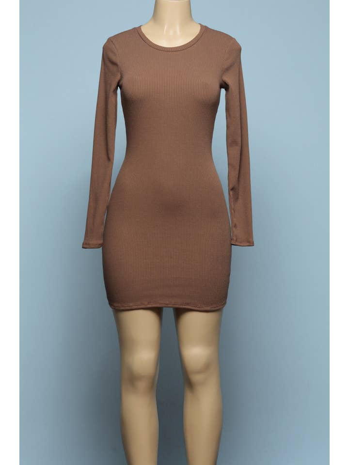 Junie - Wholesale Dress - Women's - RIB KNIT ROUND NECK LONG SLEEVE DRESS AD2467