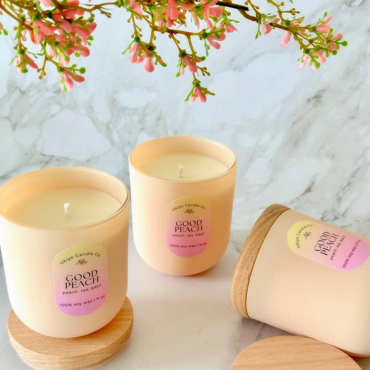 Bom Pêssego - Vela de soja pura de 9 onças (cítricos e aroma fresco) por atacado de Ukiyo Candle Co.