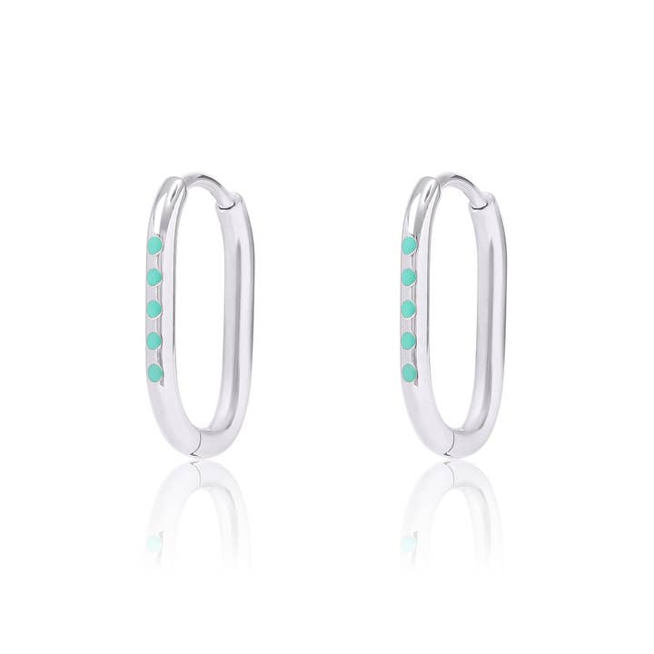 Silberne Rechteck-Huggies mit türkisfarbener Emaille für den Großhandel von Coral & Mint