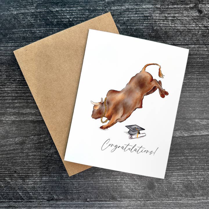 Graduation Bucking Bull | Greeting Card for wholesale by Malina Prints