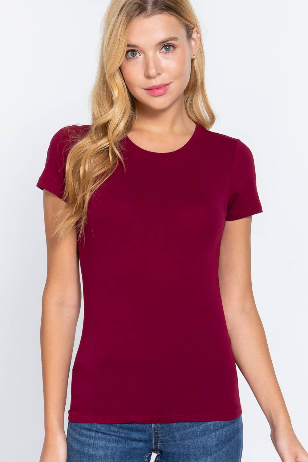 Active Basic | Active USA - Vente T-shirt – femme - Top en jersey de coton et élasthanne à manches courtes et col rond43