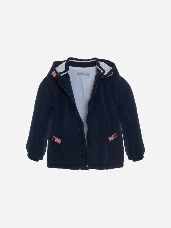 Navy Blue waterproof jacket with hood for wholesale by Patachou