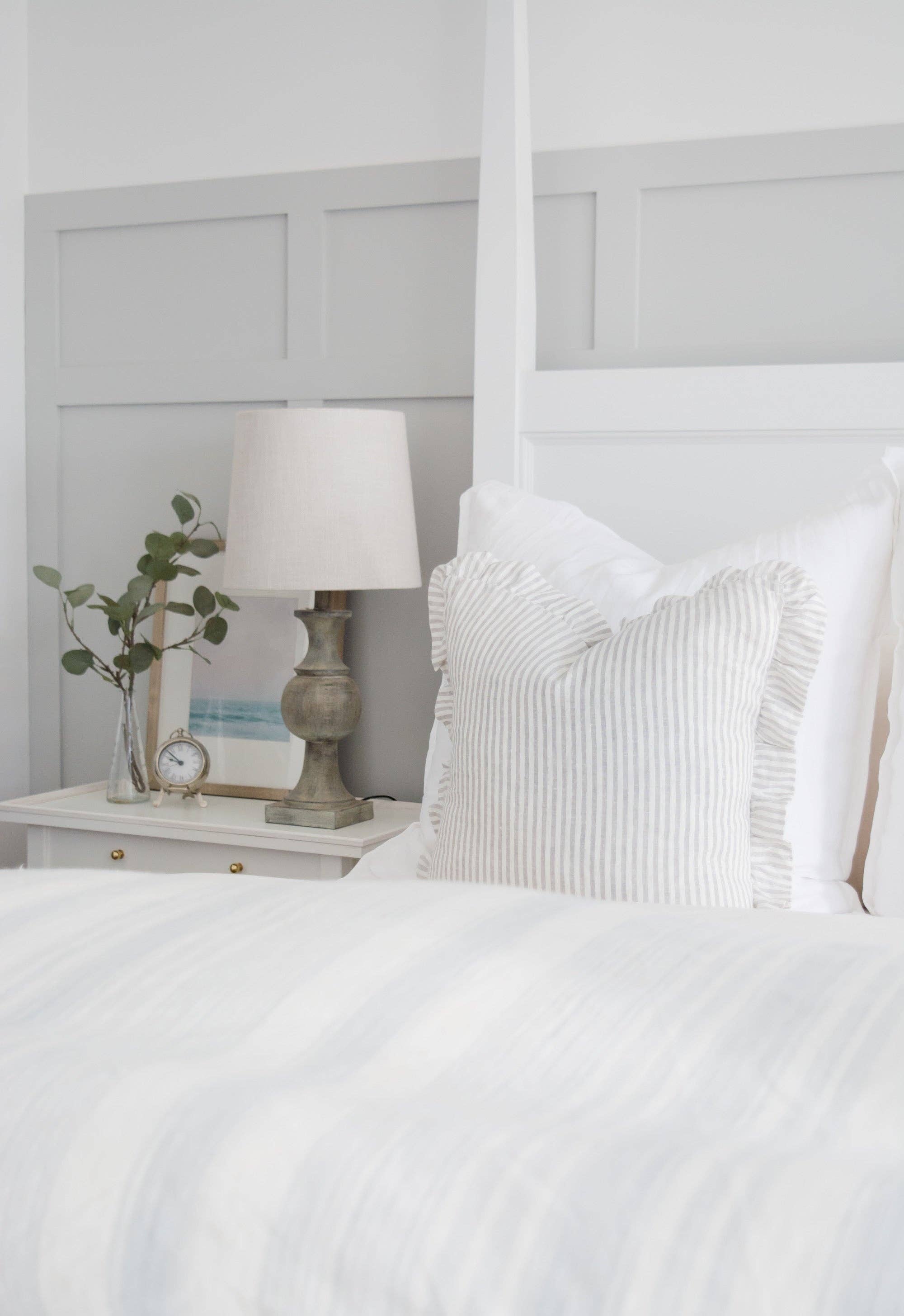 Mama and Tochter - Venta al por mayor Funda de cojín - Cojín de lino con volantes - Rayas grises2