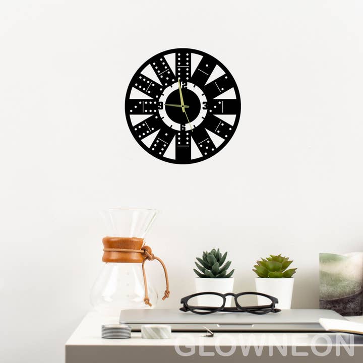Glow Neon – wholesale Wall sign – Domino Game Metal Clock, Domino Game Room Wall Clock Decor 1