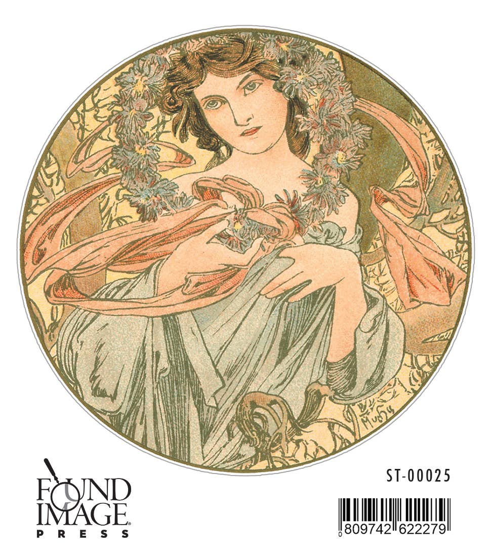 Found Image Press - Wholesale Sticker - Sticker ST-25 Mucha Woman with Wreath