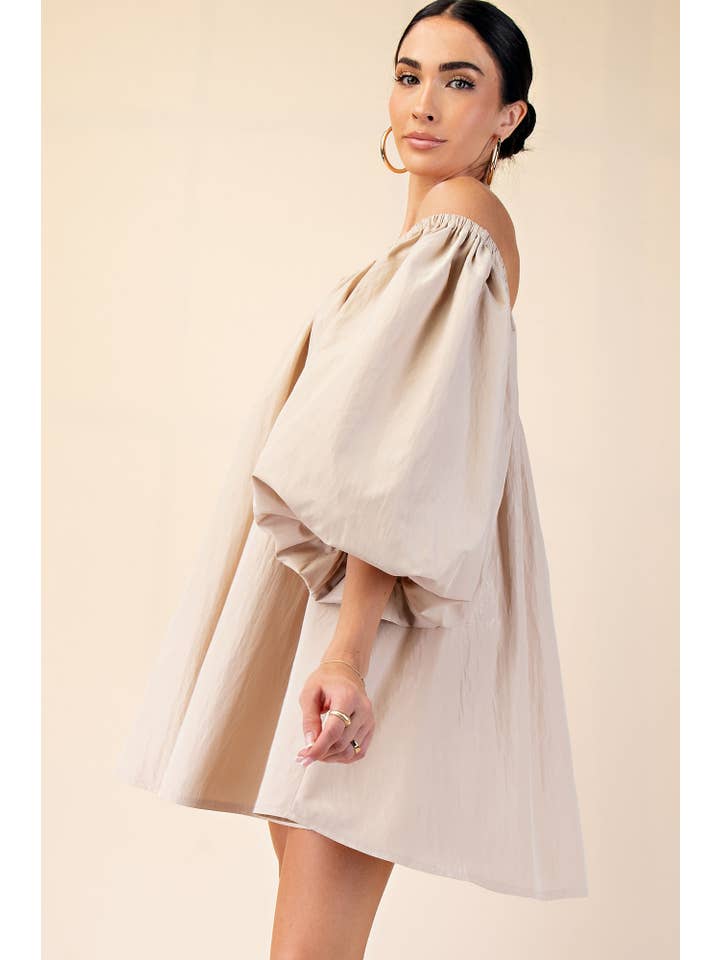 Glam - Wholesale Dress - Women's - Puff-Sleeve Off-The-Shoulder Mini Dress